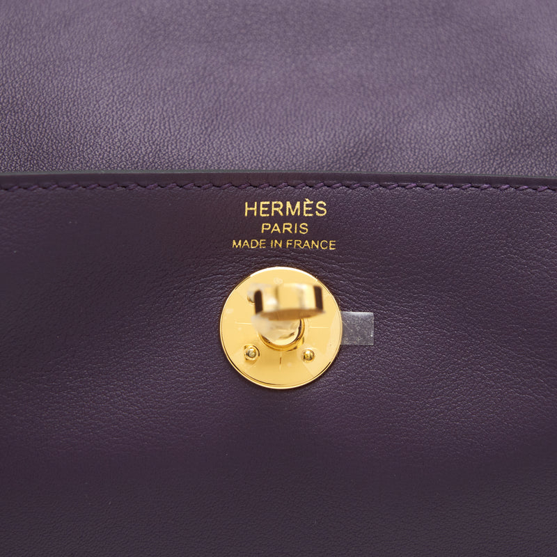 Hermes Rare Mini Lindy In Cassis And Royal Bleu, With Gold