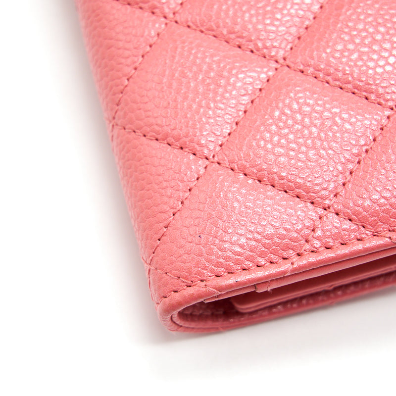 CHANEL CAVIAR FLAP WALLET ROSE PINK WITH GOLD CC LOGO