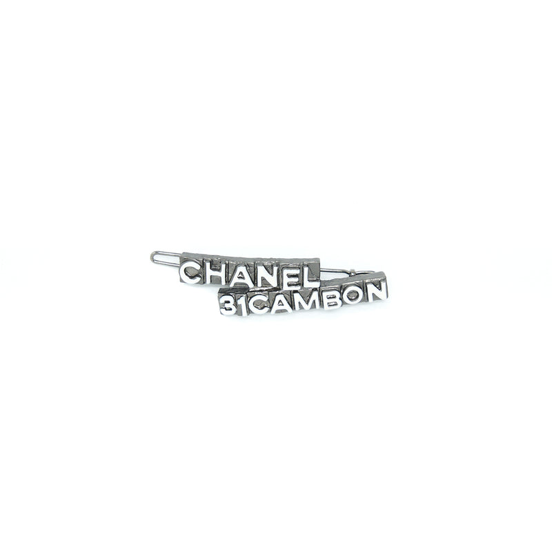 Chanel 31 Cambon Barrette Hair Clip In Silver Plated Metal