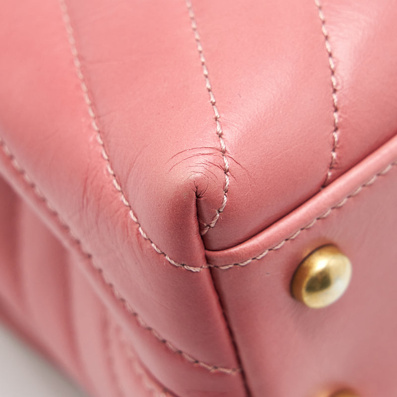 Chanel Small Coco Handle Chevron Calfskin With Lizard Handle Pink GHW