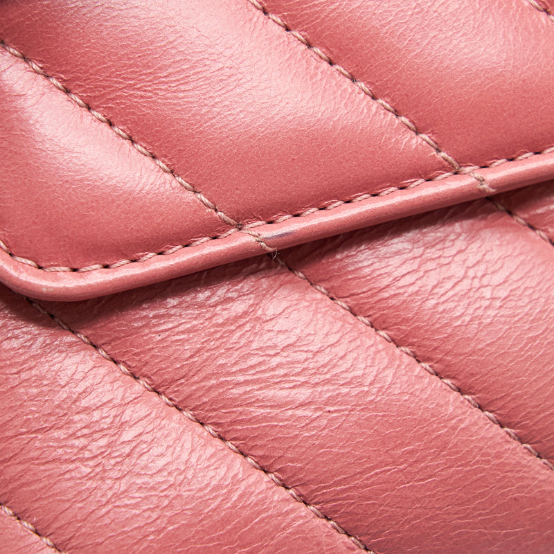 Chanel Small Coco Handle Chevron Calfskin With Lizard Handle Pink GHW