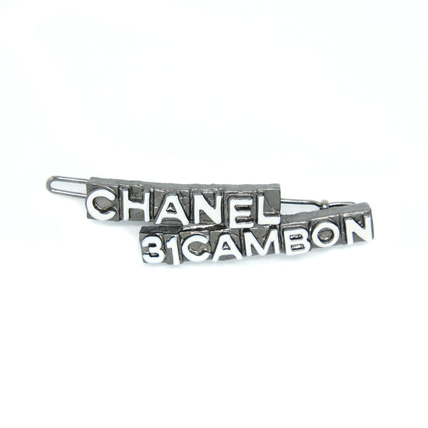 Chanel 31 Cambon Barrette Hair Clip In Silver Plated Metal