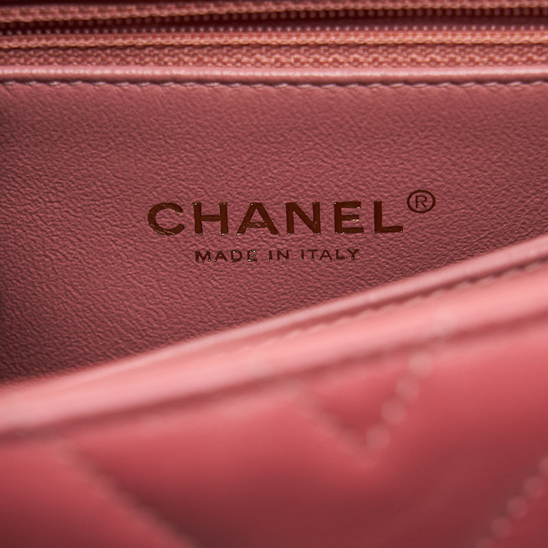 Chanel Small Coco Handle Chevron Calfskin With Lizard Handle Pink GHW