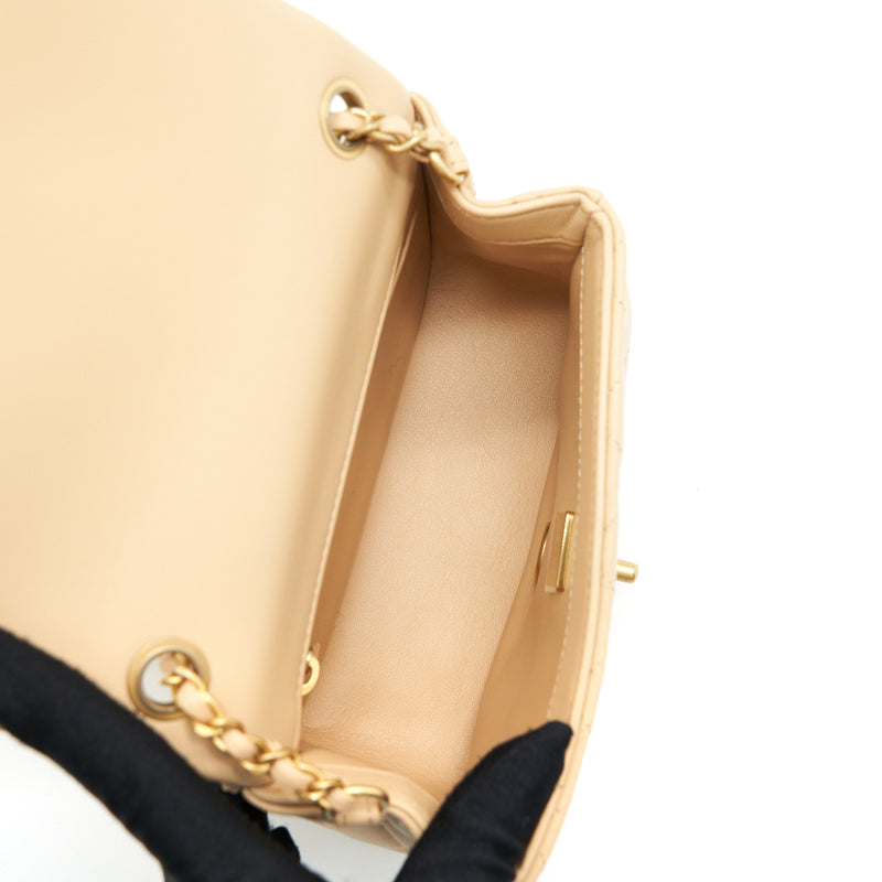 Chanel 22C Pearl Crush Mini Square Flap Bag Lambskin Beige GHW (Microchip)