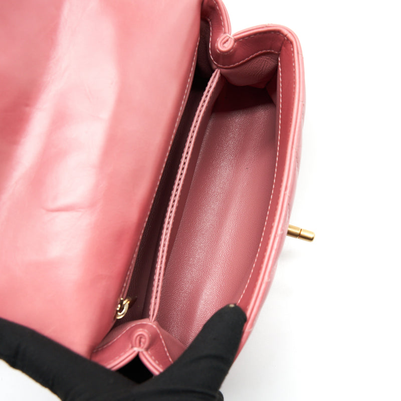 Chanel Small Coco Handle Chevron Calfskin With Lizard Handle Pink GHW