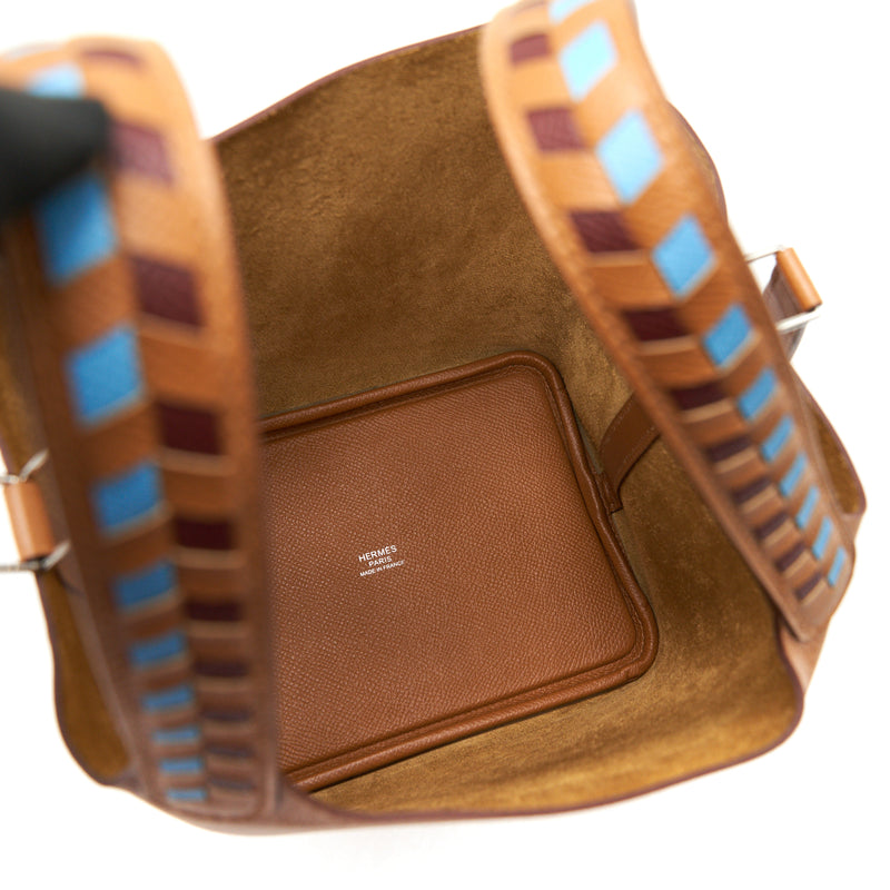 Hermes Picotin18 Lock Bag Gold / Bleu De Nord/ Rouge H Epsom SHW