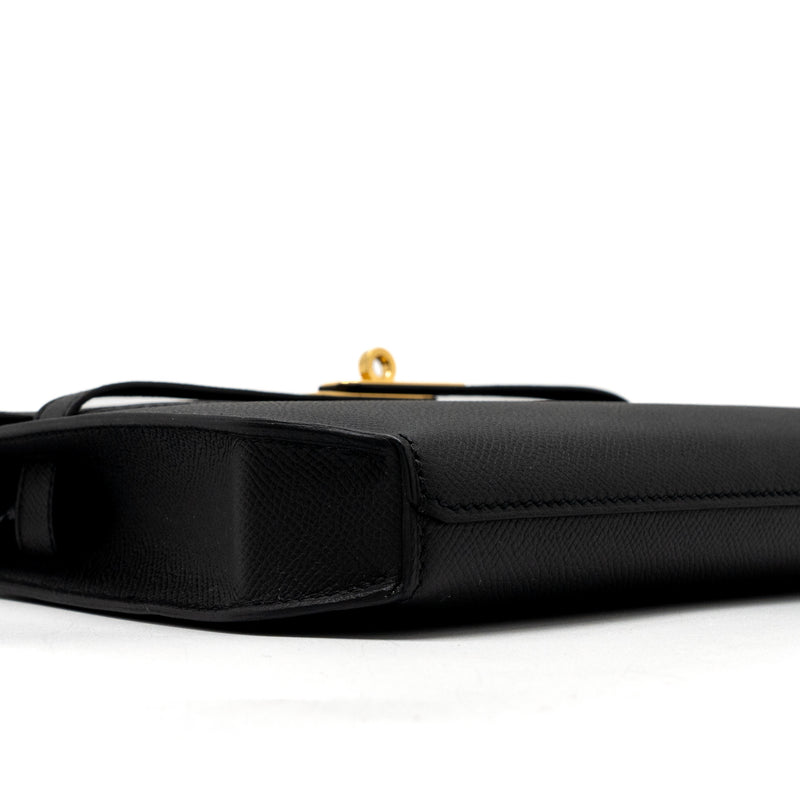 Hermes Pochette Kelly Depeches 25 Epsom Black GHW Stamp Y