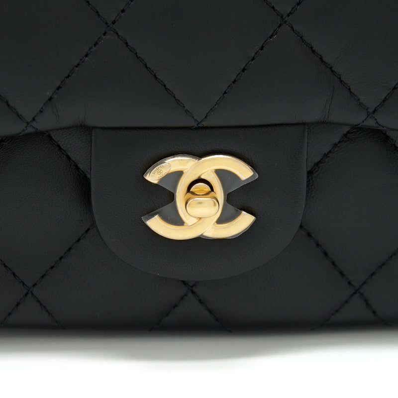Chanel seasonal Mini Rectangular Flap Bag Heart Charm Chain Lambskin Black GHW (Microchip)