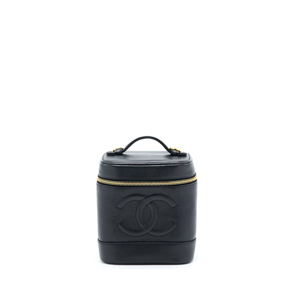 Chanel Vintage Vertical CC Logo Cosmetic Vanity Caviar Black GHW
