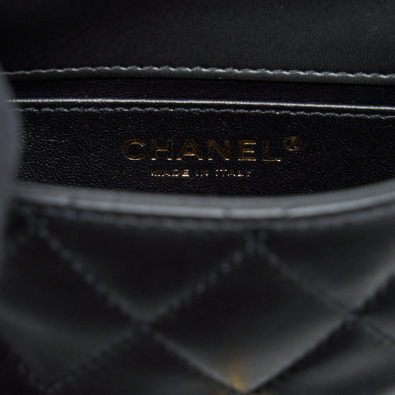 Chanel seasonal Mini Rectangular Flap Bag Heart Charm Chain Lambskin Black GHW (Microchip)