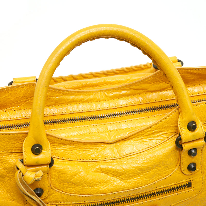 Balenciaga classic city bag yellow ruthenium hardware