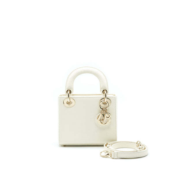 Dior Lizard Mini Lady Dior Bag White LGHW