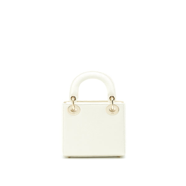 Dior Lizard Mini Lady Dior Bag White LGHW