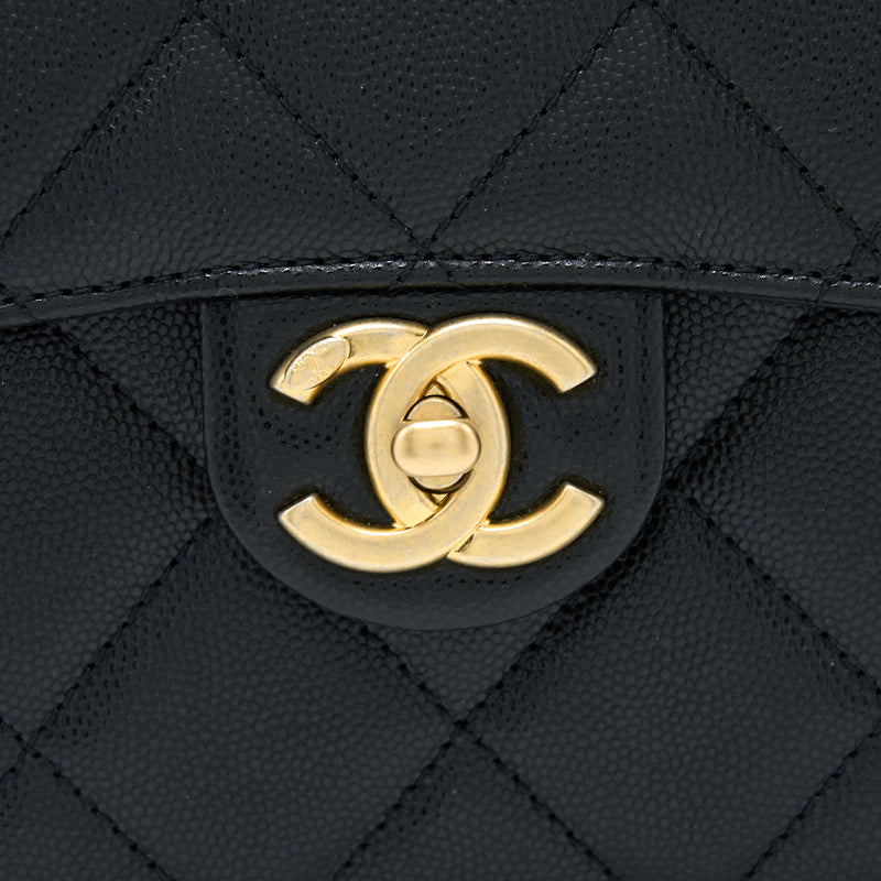 Chanel 22B Round Messenger Bag Grained Calfskin Black Brushed GHW (Microchip)