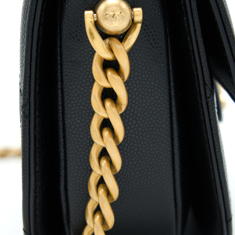 Chanel 22B Round Messenger Bag Grained Calfskin Black Brushed GHW (Microchip)
