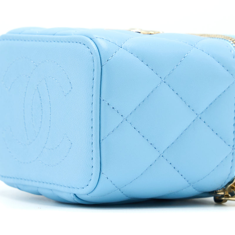 Chanel Mini Vanity Case With Giant Chain Lambskin Blue LGHW