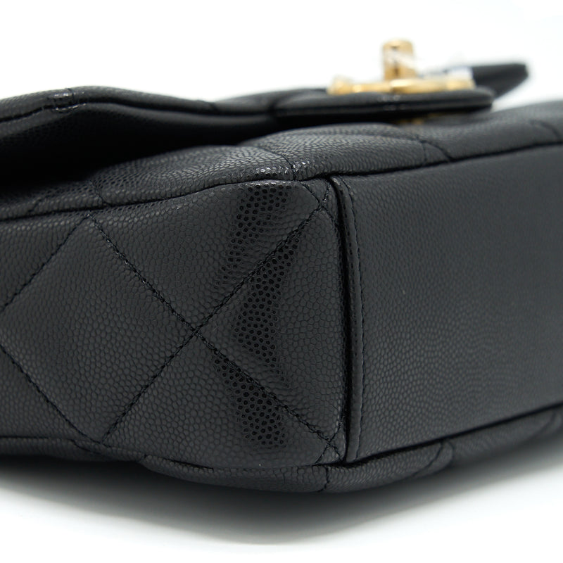 Chanel 22A Small Flap Bag With Button On Chains Caviar Black Brushed GHW