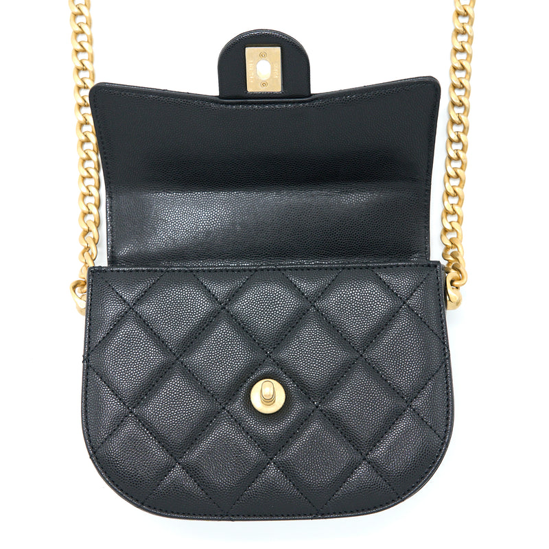 Chanel 22B Round Messenger Bag Grained Calfskin Black Brushed GHW (Microchip)