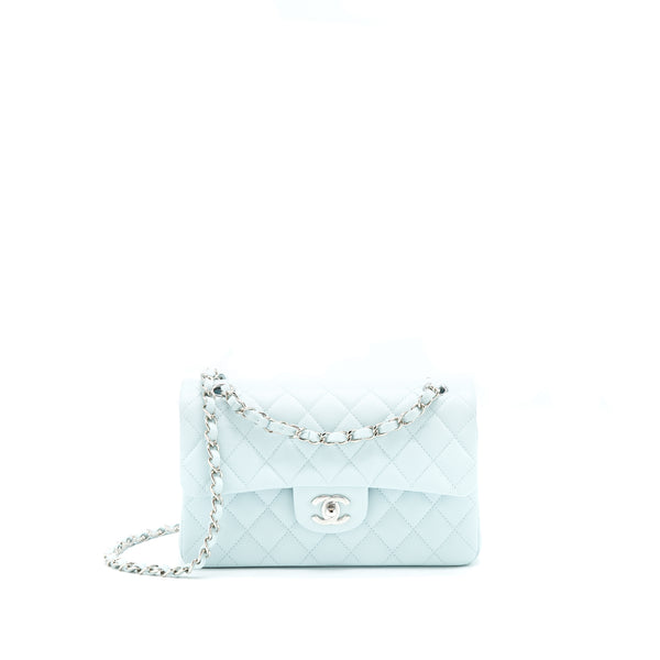 Chanel 21K Small Classic Double Flap Bag Caviar Light Blue SHW (Microchip)