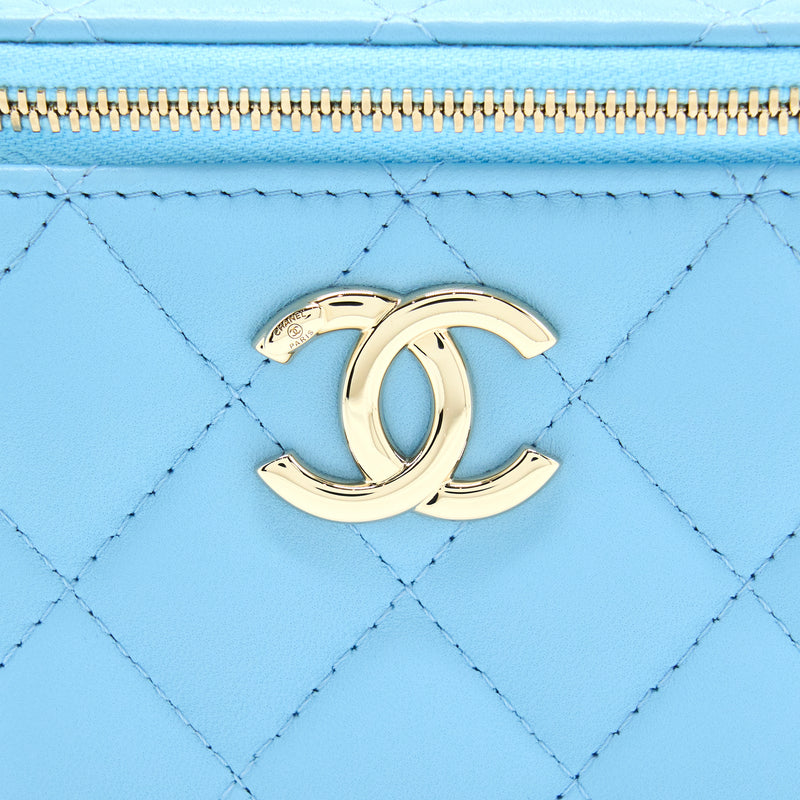 Chanel Mini Vanity Case With Giant Chain Lambskin Blue LGHW