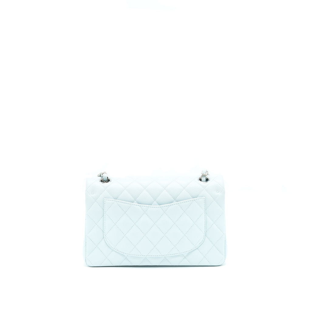 Chanel 21K Small Classic Double Flap Bag Caviar Light Blue SHW (Microc