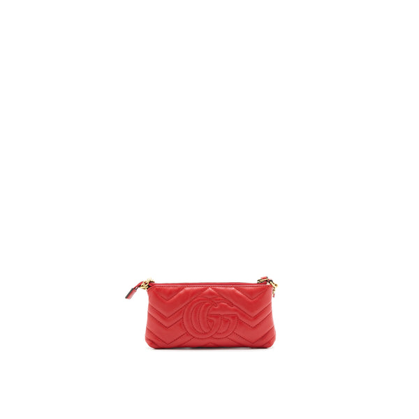 Gucci marmont mini pouch with chain red GHW