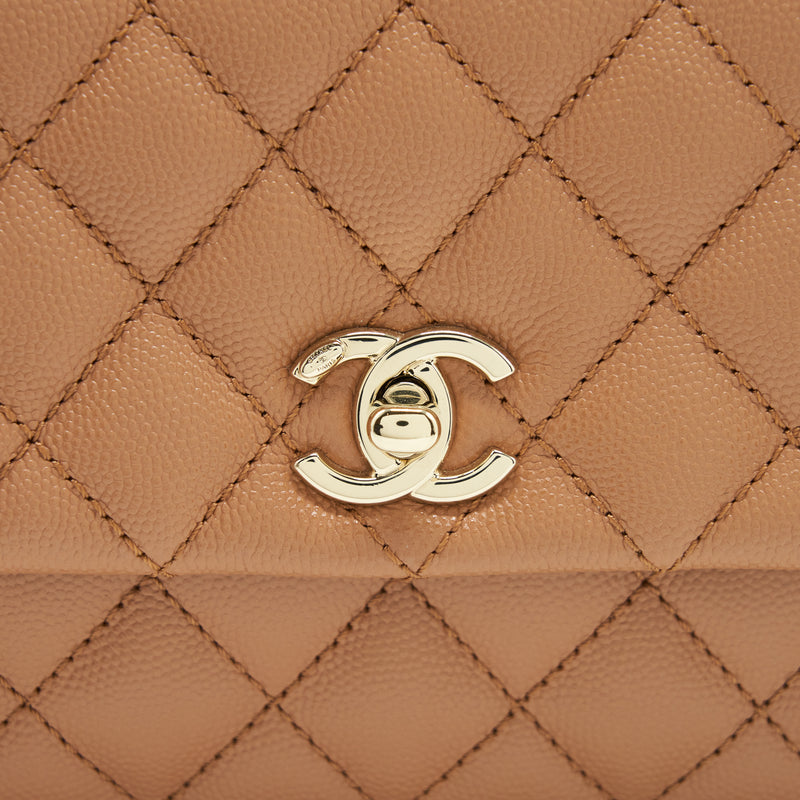 Chanel 21P Small Coco Handle Caviar NB356 Caramel LGHW