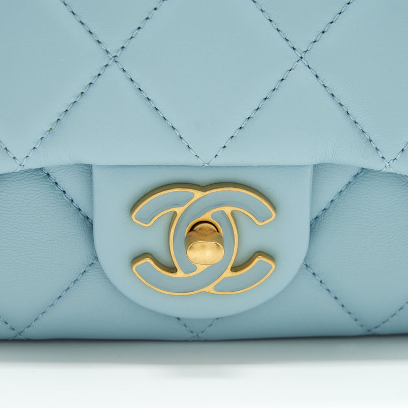 Chanel Mini Rectangular Flap Bag Blue Lambskin Light Gold Hardware