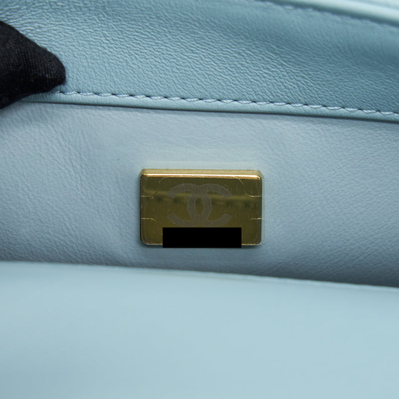 Chanel 22P Seasonal Mini Square Flap Bag Lambskin Light Blue GHW