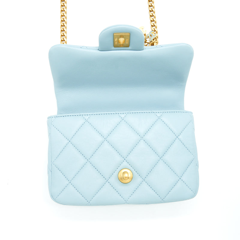 Chanel 22P Seasonal Mini Square Flap Bag Lambskin Light Blue GHW