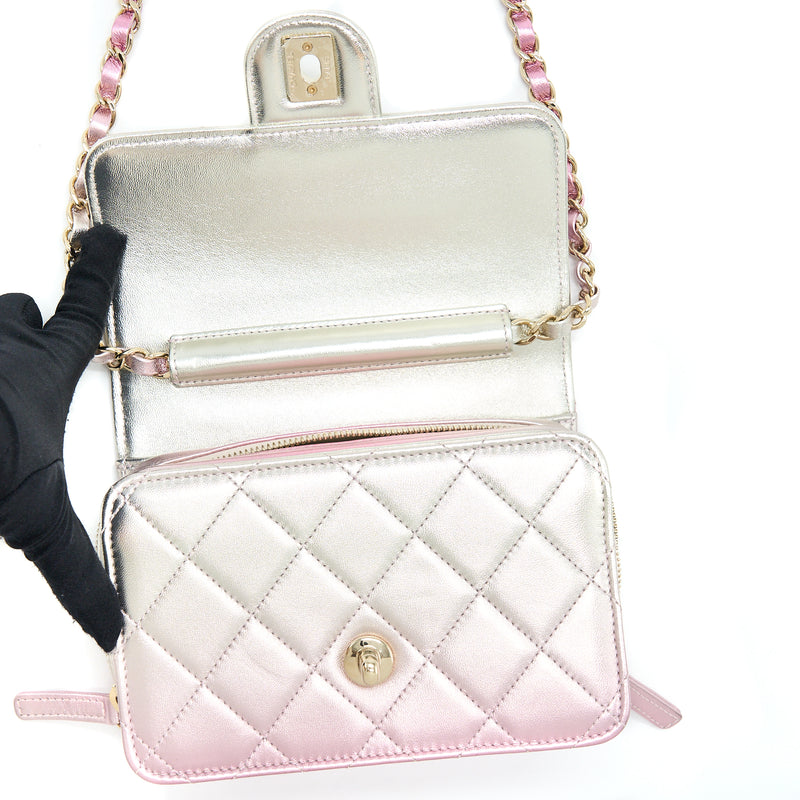 Chanel 21P Crossbody Flap Bag Lambskin Iridescent Pink LGHW(Microchip)