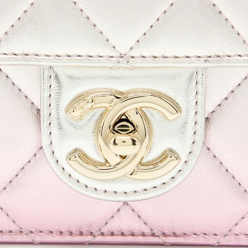Chanel 21P Crossbody Flap Bag Lambskin Iridescent Pink LGHW(Microchip)