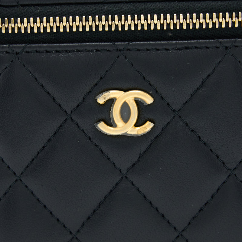 Chanel Pearl Crush Mini Vanity with Chain Lambskin Black GHW (Microchip)
