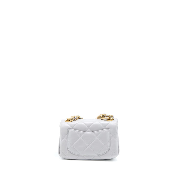 Chanel Quilted Mini Flap Bag Lambskin Light Grey GHW (Microchip)