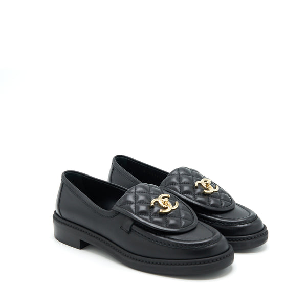 Chanel Size 37 22S Quilted CC Logo Loafer Black LGHW