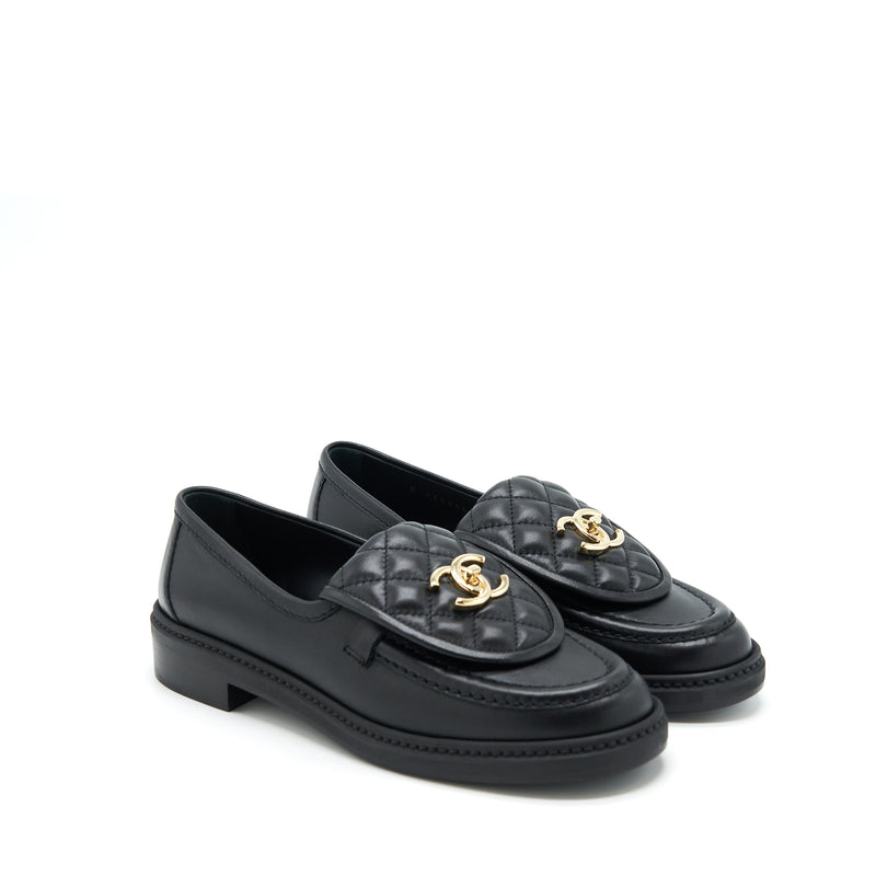 Chanel Size 37 22S Quilted CC Logo Loafer Black LGHW