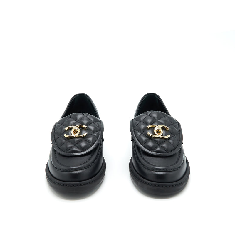 Chanel Size 37 22S Quilted CC Logo Loafer Black LGHW