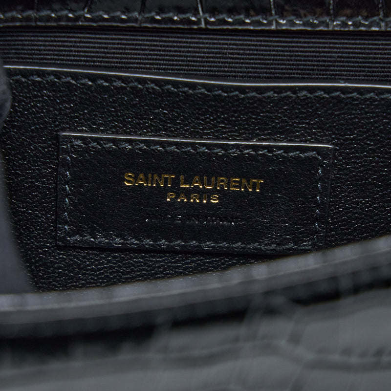 Saint Laurent Kate Bag Croc Embossed Calfskin Black GHW