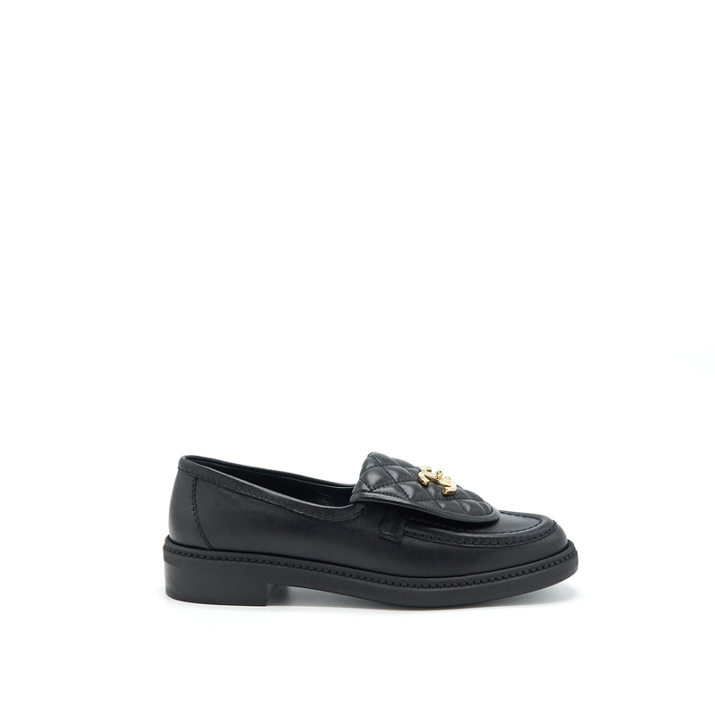 Chanel Size 37 22S Quilted CC Logo Loafer Black LGHW