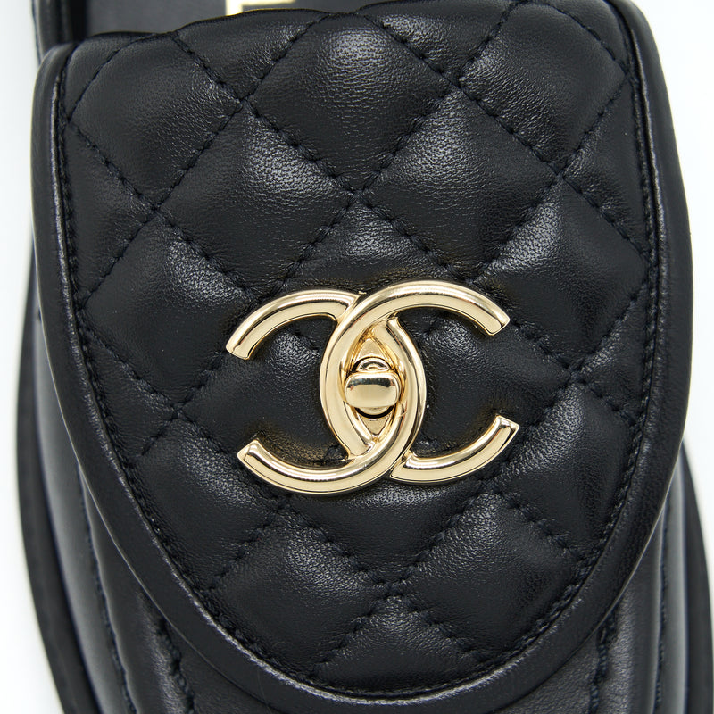 Chanel Size 37 22S Quilted CC Logo Loafer Black LGHW