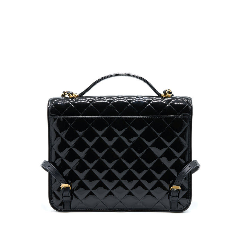 Chanel 22K Large Backpack Patent Black Brushed GHW (Microchip)