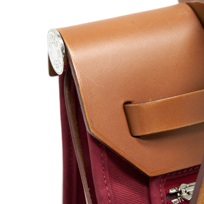 Hermes Herbag Zip 31 Toile Rubis/Fauve SHW Stamp square R