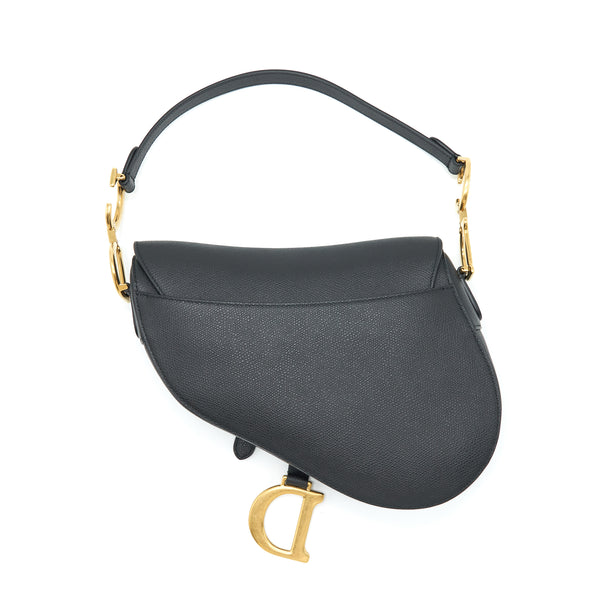 Dior Medium Saddle Bag Grained Calfskin Black GHW