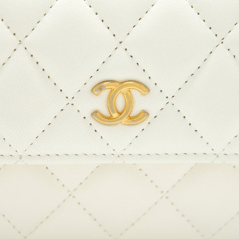 Chanel 21b Pearl crush mini flap bag with chain/belt bag white GHW