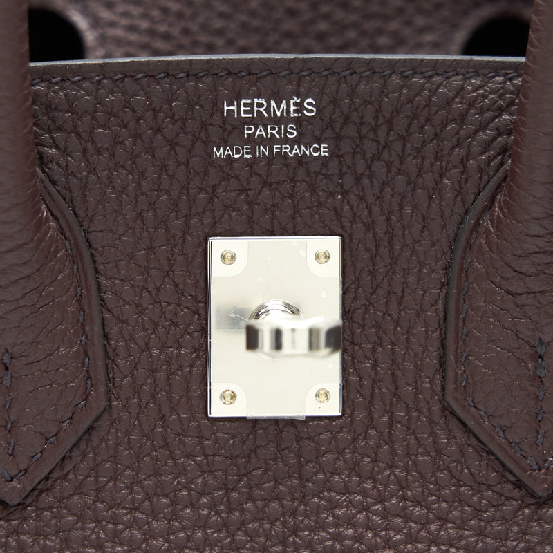 Hermes Birkin bag 25 Chocolat Togo leather Silver hardware