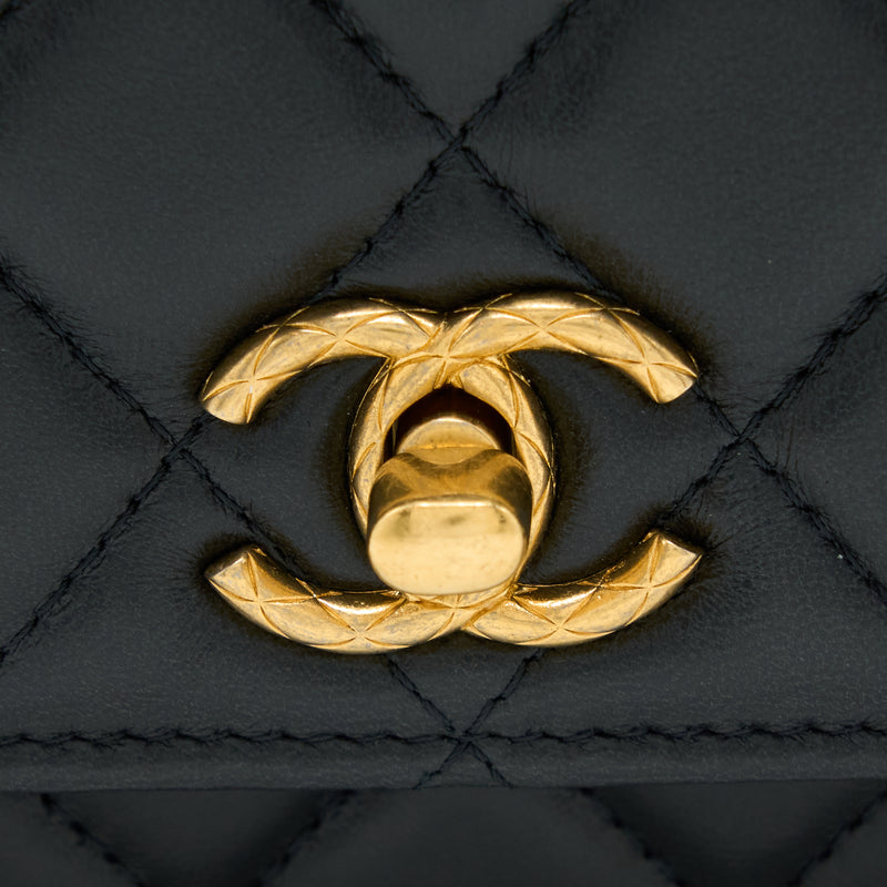 Chanel 22K Gold Pillar Wallet On Chain Lambskin Black GHW