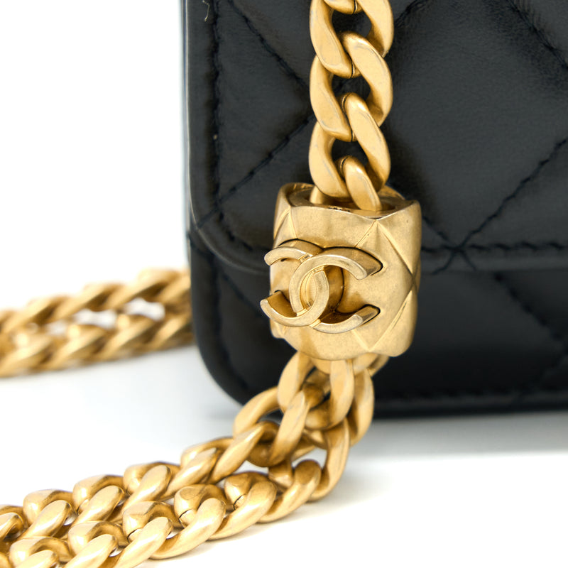 Chanel 22K Gold Pillar Wallet On Chain Lambskin Black GHW