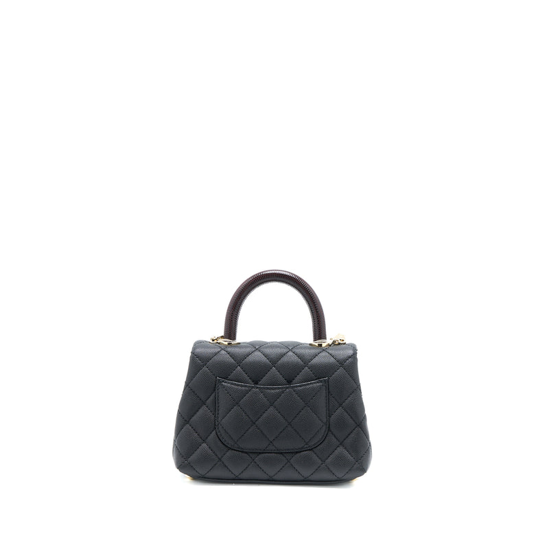 Chanel Mini Coco Handle Caviar Black/Burgundy Handle LGHW