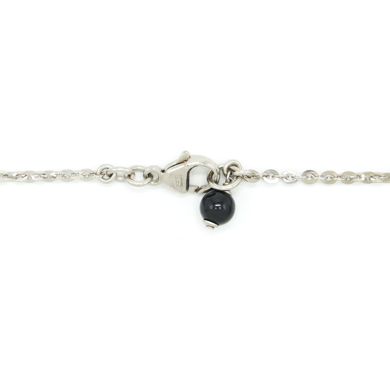 Chanel CC Logo Crystal Necklace Silver Tone