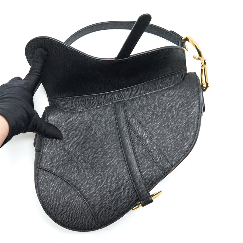 Dior Medium Saddle Bag Grained Calfskin Black GHW